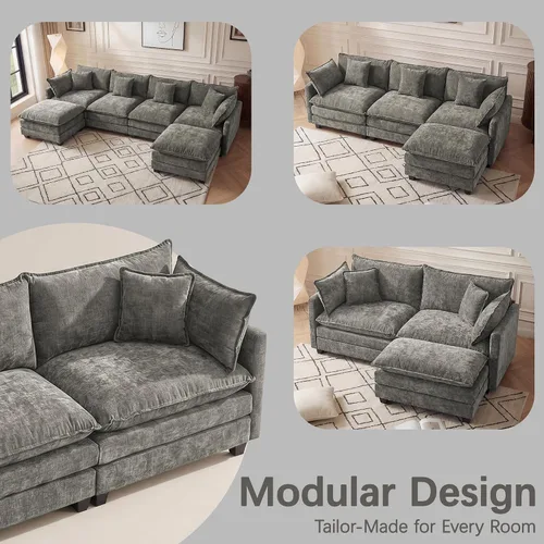 Vista 7 de Sofá modular modular de 102 pulgadas, sofá de nube de gran tamaño Gris