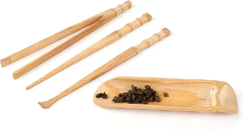Vista 3 de Juego de herramientas de servicio de té chino, juego de té natural de 4 piezas, accesorios para ceremonia de té para el hogar, al aire libre