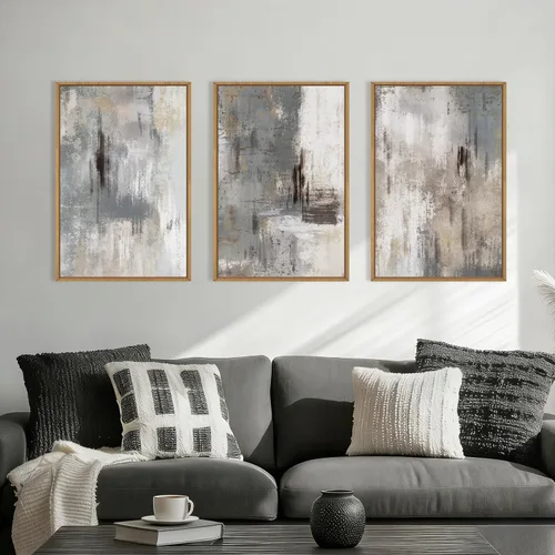 Vista 19 de Lienzo decorativo abstracto grande con marco naranja quemado, decoración de pared azul neutro y negro, arte moderno con pinceladas, impresión