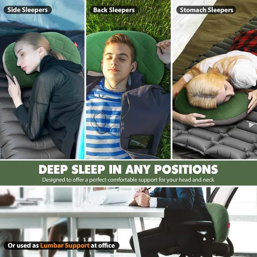Vista 8 de Hikenture Bomba de pie doble para dormir con 2 almohadas de camping, color verde