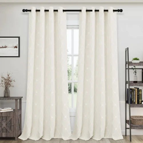 Vista 13 de Joywell Cortinas jacquard con ojales para sala de estar, 108 pulgadas de largo, línea ondulada negra con patrón de puntos, cortinas bordadas