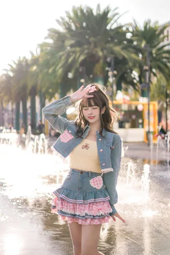 Vista 3 de Preppy Lolita Kawaii Faldas Dulces Mini Mujeres Lindo Vestido de Bola Falda Denim Falda Y2K Cintura Alta Encaje Pastel Faldas