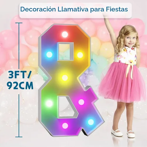 Vista 6 de Imprsv Letras coloridas de marquesina de 3 pies y letras grandes iluminadas RGB con control remoto, decoraciones de fiesta de cumpleaños Carta