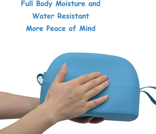 Vista 5 de Bolsa de maquillaje impermeable, bolsa de aseo de silicona, bolsa de almacenamiento de viaje portátil, bolsa de cosméticos lavable de gran Azul