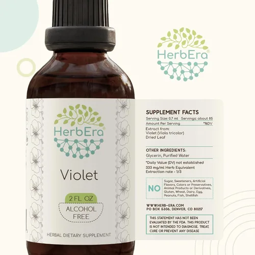 Vista 5 de Tintura de extracto líquido sin alcohol violeta - Soporte linfático, hoja seca tricolor de viola, gotas respiratorias, vegano, suplemento de hierbas