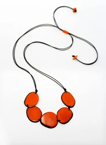 Vista 5 de Tagua Necklace Orange Chips Handmade Fair Trade, Adjustable, Lightweight by Florama Natural Jewelry
