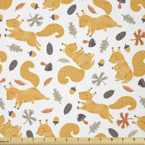Vista 77 de Ambesonne Tela para Amantes de los Perros por Yarda, Perro Salchicha de Dibujos Animados Dachshund Cachorro con Pijamas a Rayas Flores y Mariposas