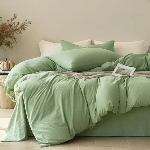 Vista 11 de JELLYMONI Funda de edredón tamaño individual, funda de edredón 100% algodón lavado con textura similar al lino, ropa de cama transpirable y suave
