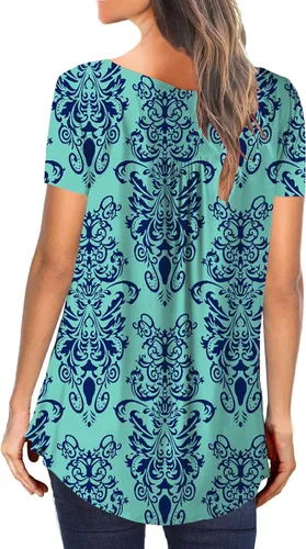 Vista 3 de Blusa casual con cuello en V tipo Henley para mujeres, camisa con botones, acampanada y holgada