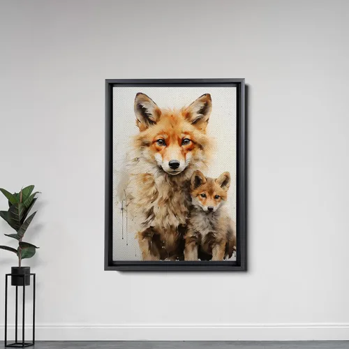 Vista 6 de Fox Mother Cub Prints, In The Style Of Stencil,Based, Ivory, Kids Wall Art, Kids Wall Art Display, Mom And Baby Animal Art Print, Wall Art, Art Print