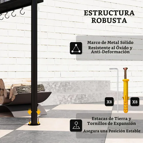 Vista 6 de Outsunny Gazebo de parrilla de 8' x 5' Toldo lateral de doble nivel, 6