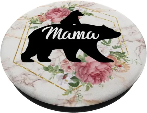 Vista 2 de Mama Bear Pop Socket Rose con 1 Cub Madre Regalo – PopSockets Grip y soporte para teléfonos y tabletas, Negro