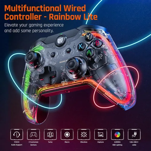 Vista 2 de Wired Controllers, BIGBIG WON PC Gaming Controller RGB2 Custom ButtonsMacroTurbo, Controller for PC Win10&11, Controller for Switch for Zelda Tears