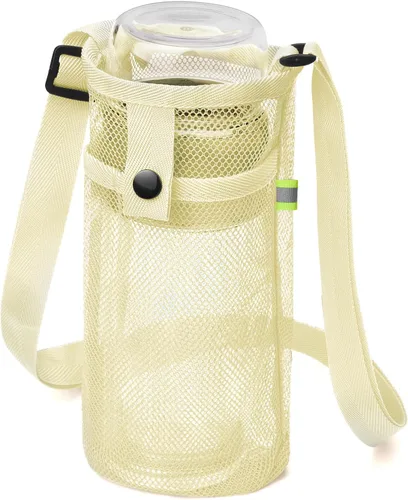 Vista 8 de Bolsa grande para botella de agua con correa, soporte de malla grande para botella de agua, correa para el hombro y bolsillo, soporte ligero