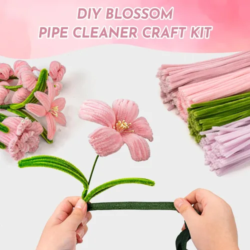 Vista 7 de brenzo Pipe Cleaners Craft Kit, 400-Piece Flower Making Set Rosa
