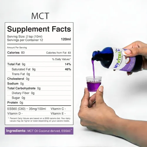 Vista 2 de MyVitalC Aceite orgánico MCT derivado de coco – Suplemento antioxidante puro ESS60 – para antienvejecimiento, oxidación, longevidad, sueño, más