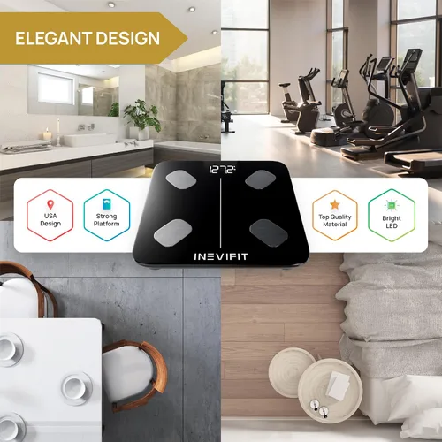 Vista 6 de INEVIFIT Báscula inteligente de grasa corporal, analizador digital Bluetooth de composición corporal de baño altamente preciso, mide peso, grasa