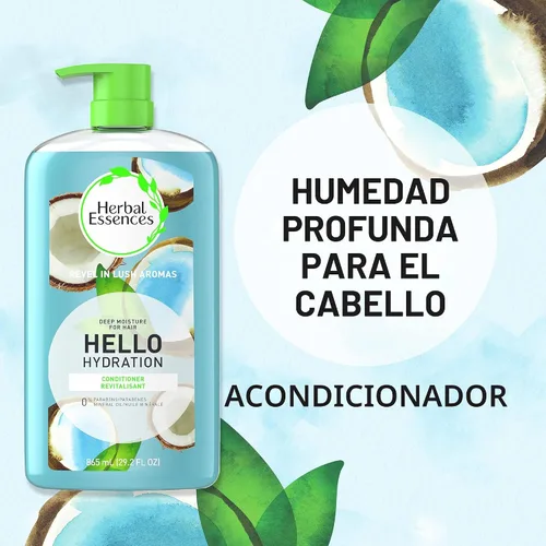 Vista 5 de Juego de champú y acondicionador hidratante Herbal Essences, libre de parabenos, Hello Hydration, seguro para cabello tratado con color, coco, azul
