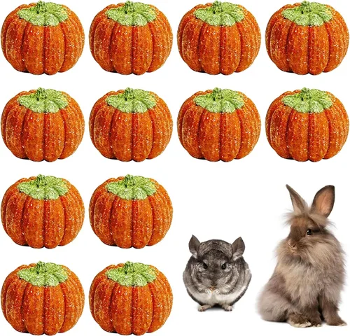 Vista 14 de Fhiny 10 juguetes masticables de conejo, golosinas de conejo con hierba natural y flores, pasteles de hierba molar para mascotas para conejillos