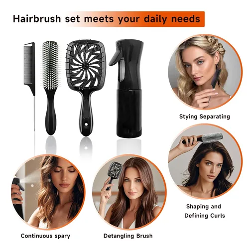 Vista 7 de Set de 11 piezas de cepillo para el cabello, cepillo para desenredar y botella de spray, 3 piezas de cepillo de pelo liso para niños pequeños
