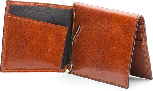 Vista 3 de Bosca Clip de cuero para hombre con bolsillo, Ámbar, Colección Old Leather - Clip para dinero con bolsillo