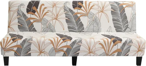 Vista 9 de LiveGo Fundas para futón sin brazos, funda elástica plegable para sofá cama con parte inferior elástica, funda de sofá ajustable estampada, Negro
