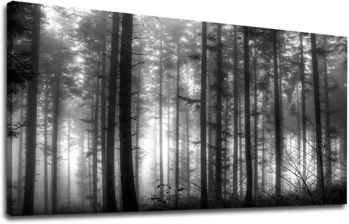 Vista 11 de Arte de pared grande con atardecer en el bosque, imagen de paisaje de Otoño Bosque Pu