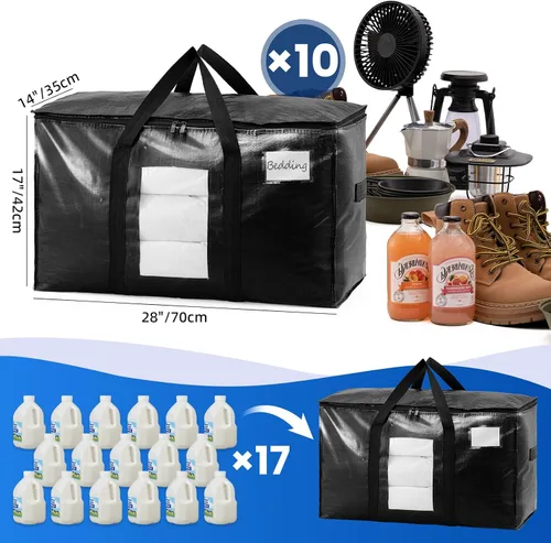Vista 6 de TAILI - Bolsas de mudanza extra grandes, paquete de 10 bolsas negras resistentes para almacenamiento con ventana visible, asas envolventes