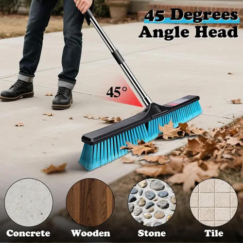 Vista 4 de MASTERTOP 24" Heavy Duty Push Broom with Ultra-Sturdy Adjustable Handle, 6-Layer Stiff Bristles Garden Yard Broom, Outdoor Sweeping Brush for