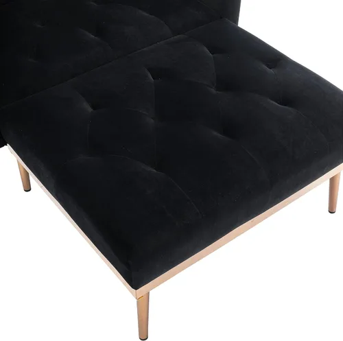 Vista 6 de Tumbona de terciopelo 2 en 1 para interiores, moderno sofá cama individual con dos almohadas, respaldo ajustable, silla reclinable convertible