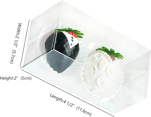Vista 3 de RomanticBaking - Cajas de fresas cubiertas de chocolate transparente, paquete de 50 4 1/2" x 2 1/4" x 2", para 2 macarrones, para 4 panaderías