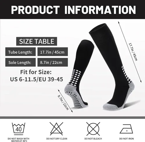 Vista 2 de 3 pares de calcetines de fútbol de agarre para hombre, acolchados, antideslizantes, para fútbol, baloncesto, deportes, hasta la rodilla, calcetines