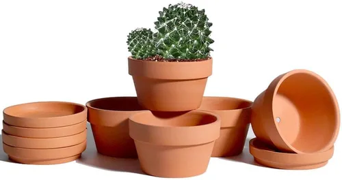 Vista 14 de vensovo - Macetas de terracota negras poco profundas de 3.7 pulgadas para suculentas - Juego de 6 macetas de terracota de arcilla con platillo Negro