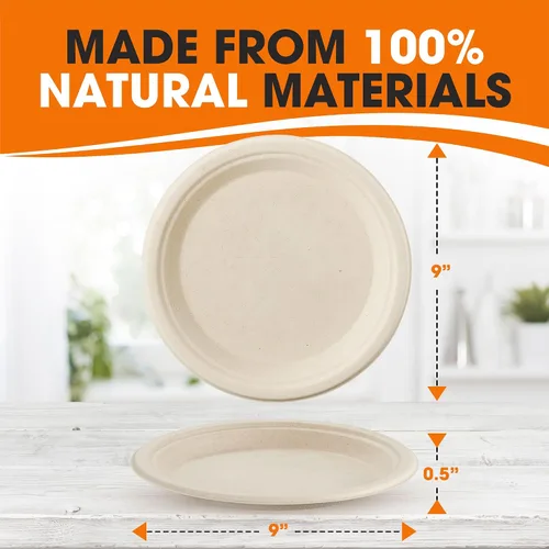 Vista 4 de Cheer Collection Platos compostables de 9 pulgadas, platos 100% biodegradables, 100% ecológicos y desechables, platos de papel de 9 pulgadas