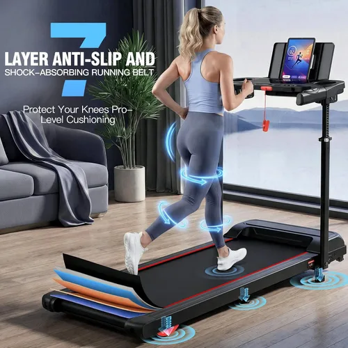 Vista 7 de Treadmill with Desk Workstation & Adjustable Height, 450 lbs Weight Capacity, Folding Incline Treadmill with Handle Bar, Portable Ultra-Quiet 3.5HP