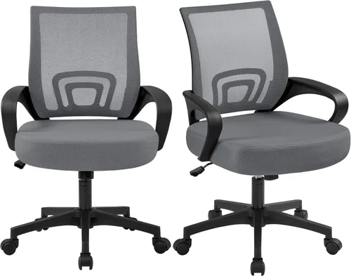 Vista 14 de Yaheetech Silla de oficina con respaldo medio, silla de escritorio giratoria con soporte lumbar, silla de malla ergonómica para computadora de Negro