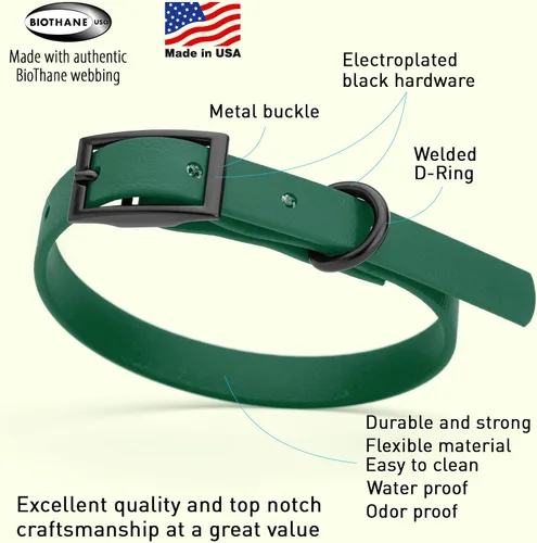 Vista 369 de Dogline Biothane - Collar impermeable para perro con hebilla de liberación rápida, resistente cincha de nailon recubierta con resistente y a prueba