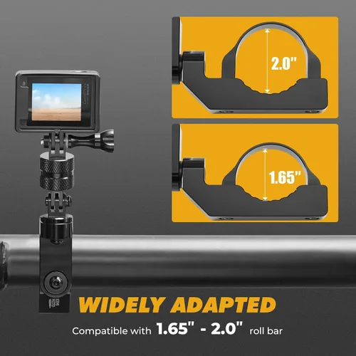 Vista 5 de KEMIMOTO Soporte de cámara UTV ATV multiajustable compatible con RZR Roll Bar Mount 1.65"-2" Soporte de jaula de rollo de aluminio 360 acción