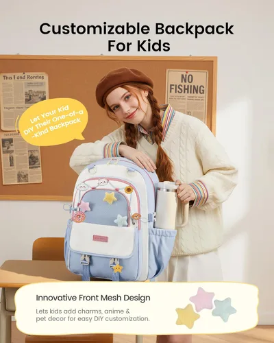 Vista 3 de LOVEVOOK Mochila escolar para niñas, estudiantes, niños, Lavanda (Lavender Dream), 15,6 pulg., Mochila Daypack