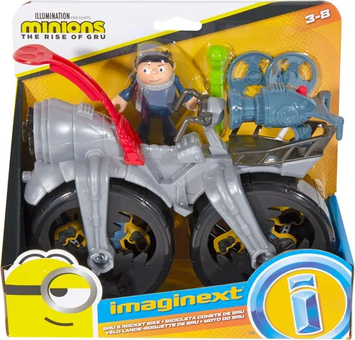 Vista 5 de Fisher-Price Imaginext Minions Gru's Rocket Bike, figura de personaje y juguete de empuje para niños preescolares de 3 a 8 años