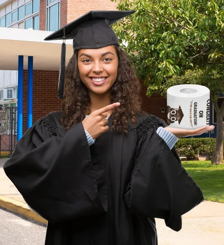 Vista 7 de Printed TP Papel higiénico impreso con texto en inglés "Congrats on Graduation", divertido rollo de papel higiénico para las mejores bromas