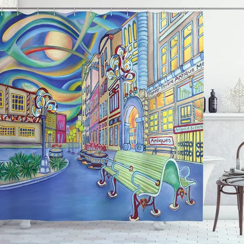 Vista 58 de set de cortina para baño decorativa de tela de poliéster con ganchos