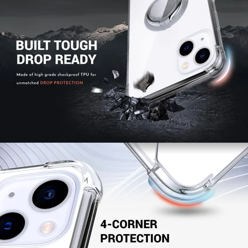 Vista 4 de Silverback Funda transparente diseñada para iPhone 13 con soporte de anillo, protección que absorbe los golpes, a prueba de golpes, para Apple