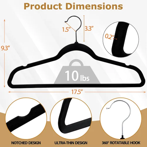 Vista 7 de SUPER DEAL Paquete de 100 perchas de terciopelo de alta calidad, delgadas, antideslizantes, con muescas para trajes, abrigos, pantalones, vestidos