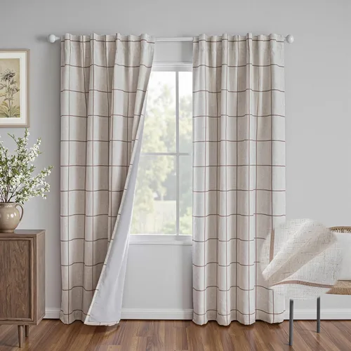 Vista 22 de Cortinas 100% opacas de lino sintético, 96 pulgadas de largo, 2 paneles para dormitorio o sala de estar, térmicas y atenuantes, con lengüetas