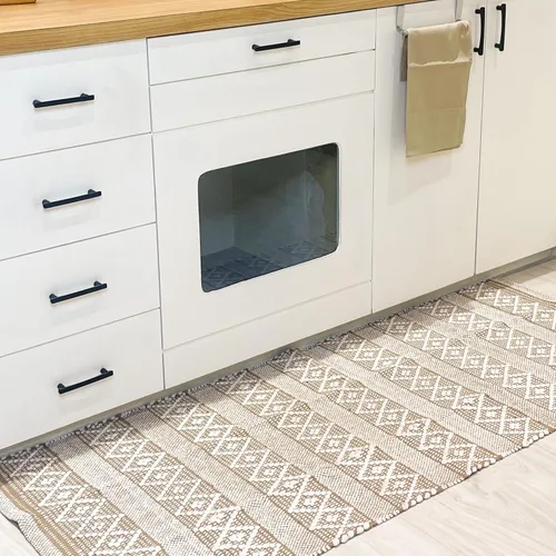 Vista 9 de Chardin home Alfombra bohemia beige y blanca de 2 x 5 pies Alfombra de granja tejida a mano Ideal para cocina, entrada, baño, meditación
