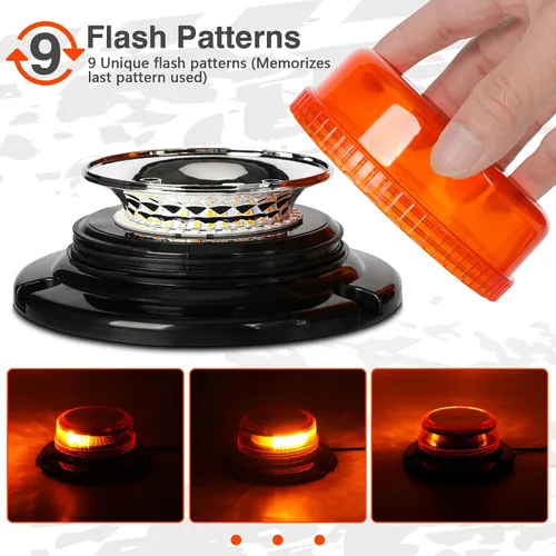 Vista 3 de RONSTA 2 luces de baliza para camiones, luz estroboscópica LED, 12 V-24 V, ámbar, 36 luces LED intermitentes de seguridad con magnético y cable