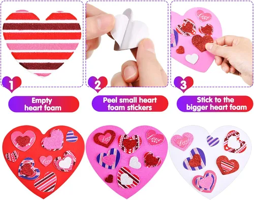 Vista 4 de Zonon Kit de 378 piezas de manualidades para el día de San Valentín, calcomanías de corazón de San Valentín, corazones de espuma autoadhesivos