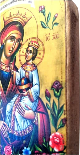 Vista 4 de Icono de madera ortodoxa griega de madera ortodoxa griega hecha a mano de la Virgen María, la rosa unwithering / MP2