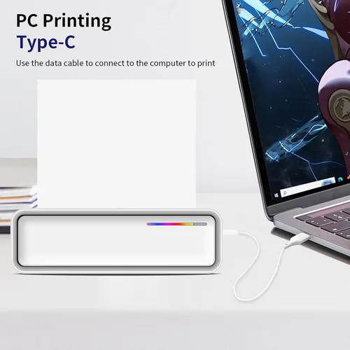 Vista 8 de Impresora térmica A4, 203dpi USB recargable pequeña impresora móvil Bluetooth con rollo de papel de 17.1 ft 8.268x1.181x0.472 in, compatible